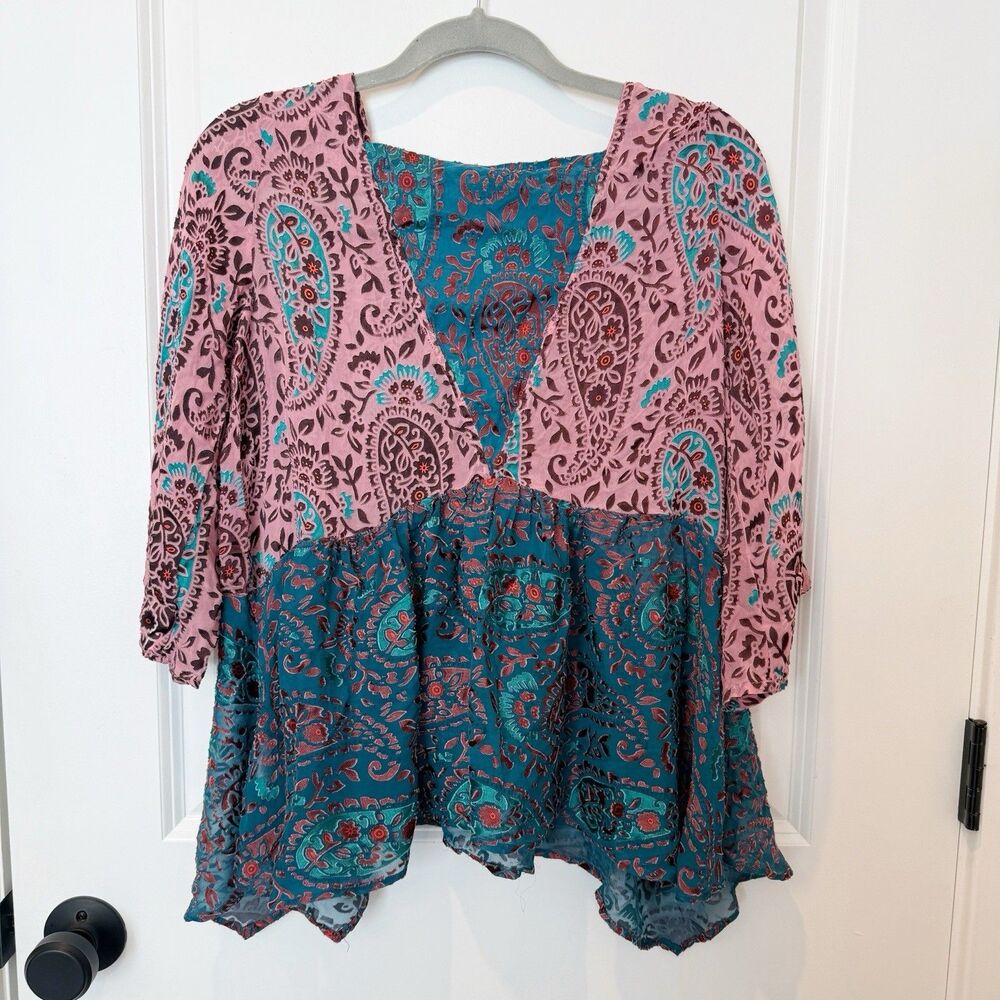 Anthropologie Womens Velvet‎ Burnout Boho Paisly Top Size Small Indie Silk Blend - Picture 3 of 7